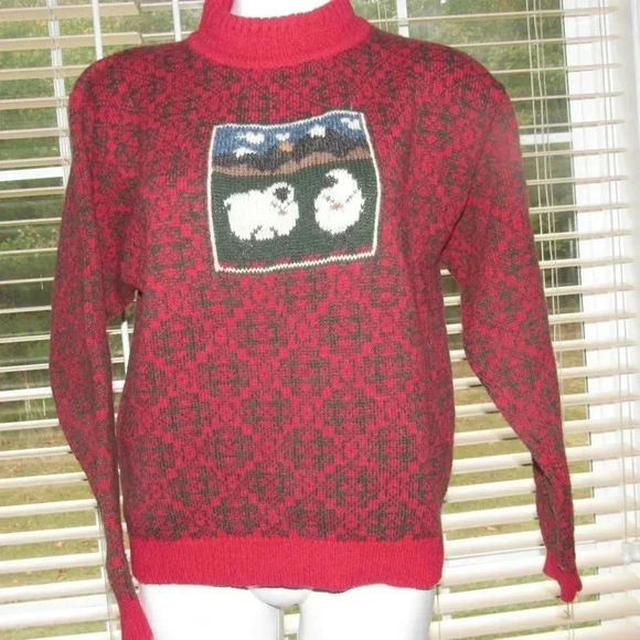 Vintage WOOLRICH Red Green Chunky Wool Blend Green Red Sweater Size  Large - Picture 1 of 4